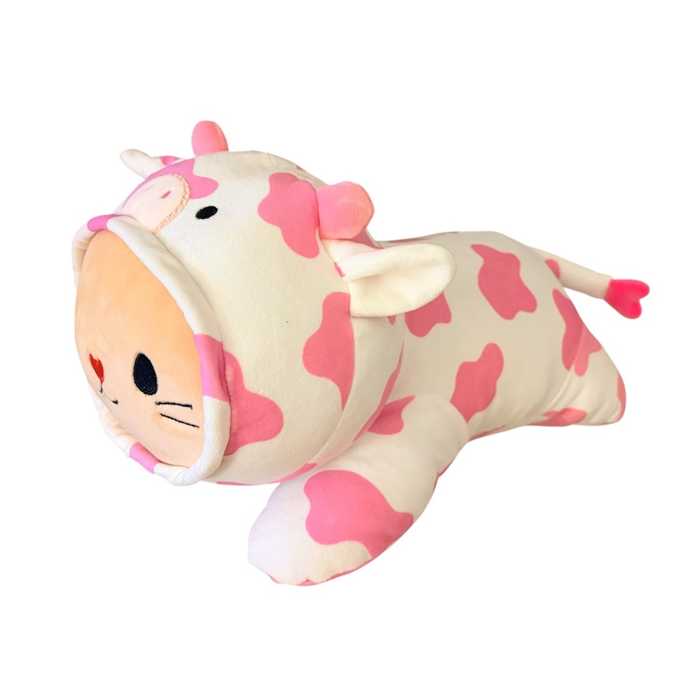 Pink Cow Costume Cat Plush‎ 12" Kawaii Style Animal Soft Toy Pink White